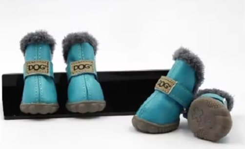 Bottes en cuir pour l'hiver pour petits chiens (bleue aqua)
