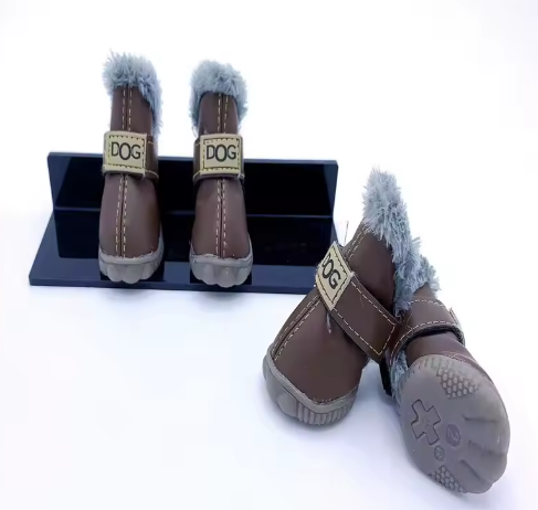 Bottes en cuir pour l'hiver pour petits chiens (Café)