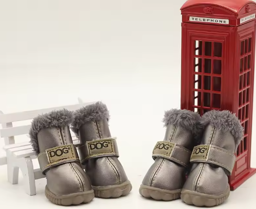 Bottes en cuir pour l'hiver pour petits chiens (gris argent)