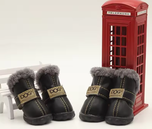 Bottes en cuir pour l'hiver pour petits chiens (noire)