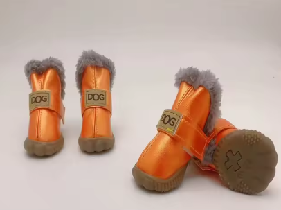Bottes en cuir pour l'hiver pour petits chiens (Orange)