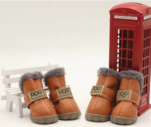 Bottes en cuir pour l'hiver pour petits chiens (orange brûlée)