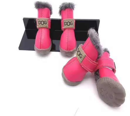 Bottes en cuir pour l'hiver pour petits chiens (Rose)