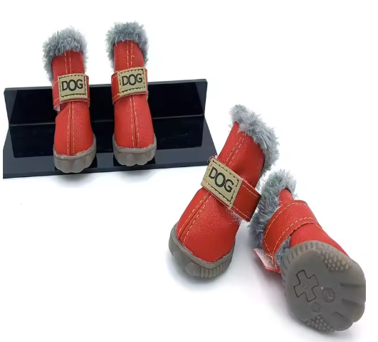 Bottes en cuir pour l'hiver pour petits chiens (rouge)