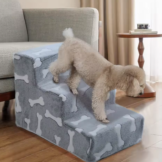 Escalier 3 marches pour grand chien avec motif d'os
