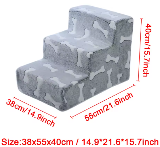 Escalier 3 marches pour grand chien avec motif d'os