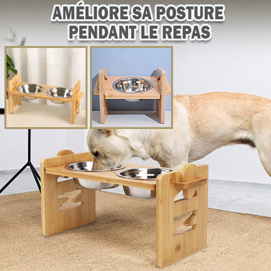 Gamelle en bambou ajustable avec inclinaison pour chien