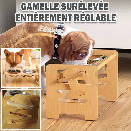 Gamelle en bambou ajustable avec inclinaison pour chien
