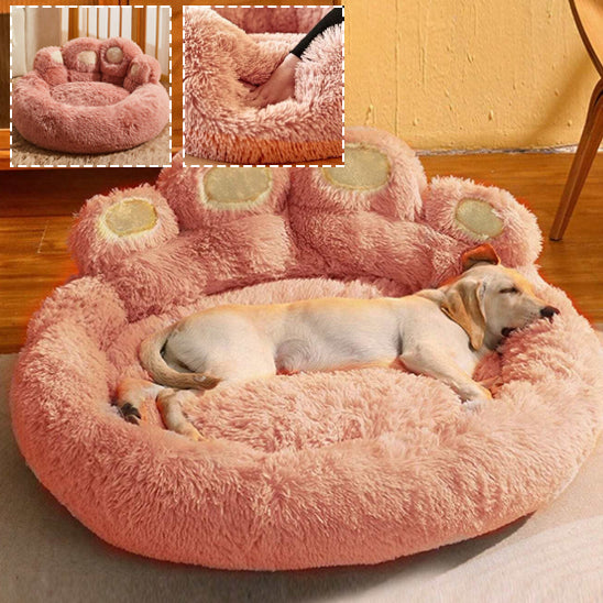 Panier coussin rose en forme de patte pour chien