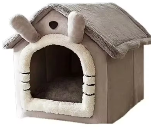 Panier pour chien de type niche, maisonnette, gris