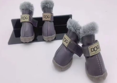 Bottes en cuir pour l'hiver pour petits chiens (gris)